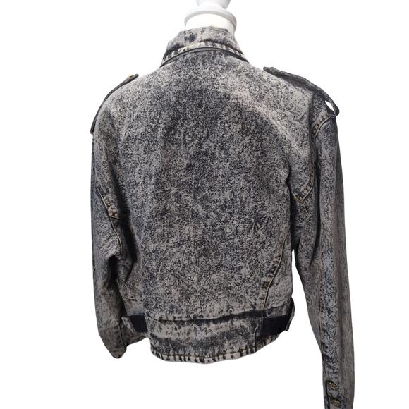 Vintage Nixit Acid Wash Military Denim Jean Jacket Gold‎ Button Size Large 80's - Picture 2 of 7
